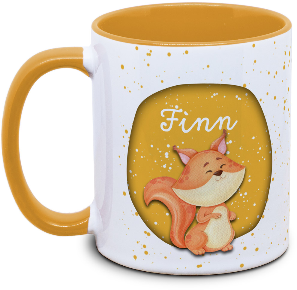 Kindertasse mit Name und Eichhörnchen