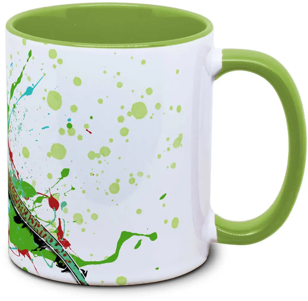 Tasse mit Phelsuma inexpectata Manapany Taggecko Seitenansicht links des Henkels