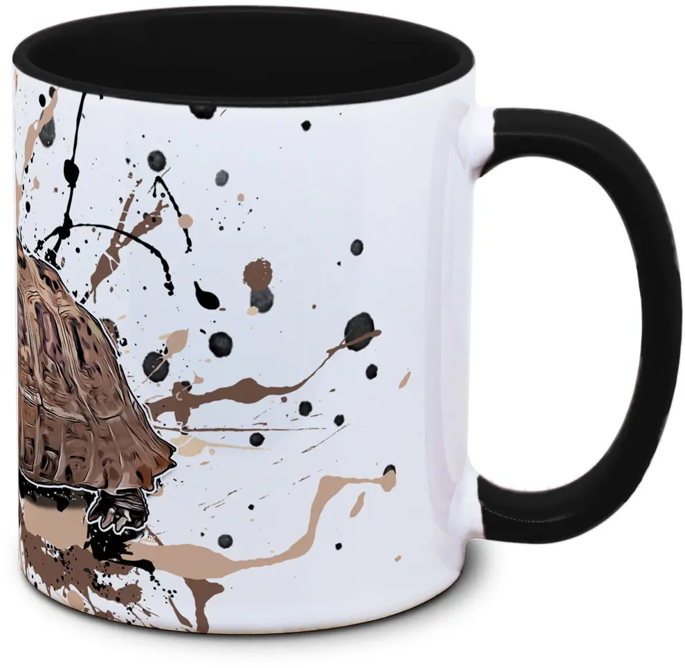 Tasse mit Indotestudo elongata Gelbkopfschildkroete Seitenansicht links des Henkels