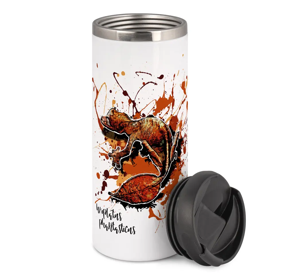 Thermobecher mit Plattschwanzgecko (Uroplatus phantasticus)) von Tassenkasper