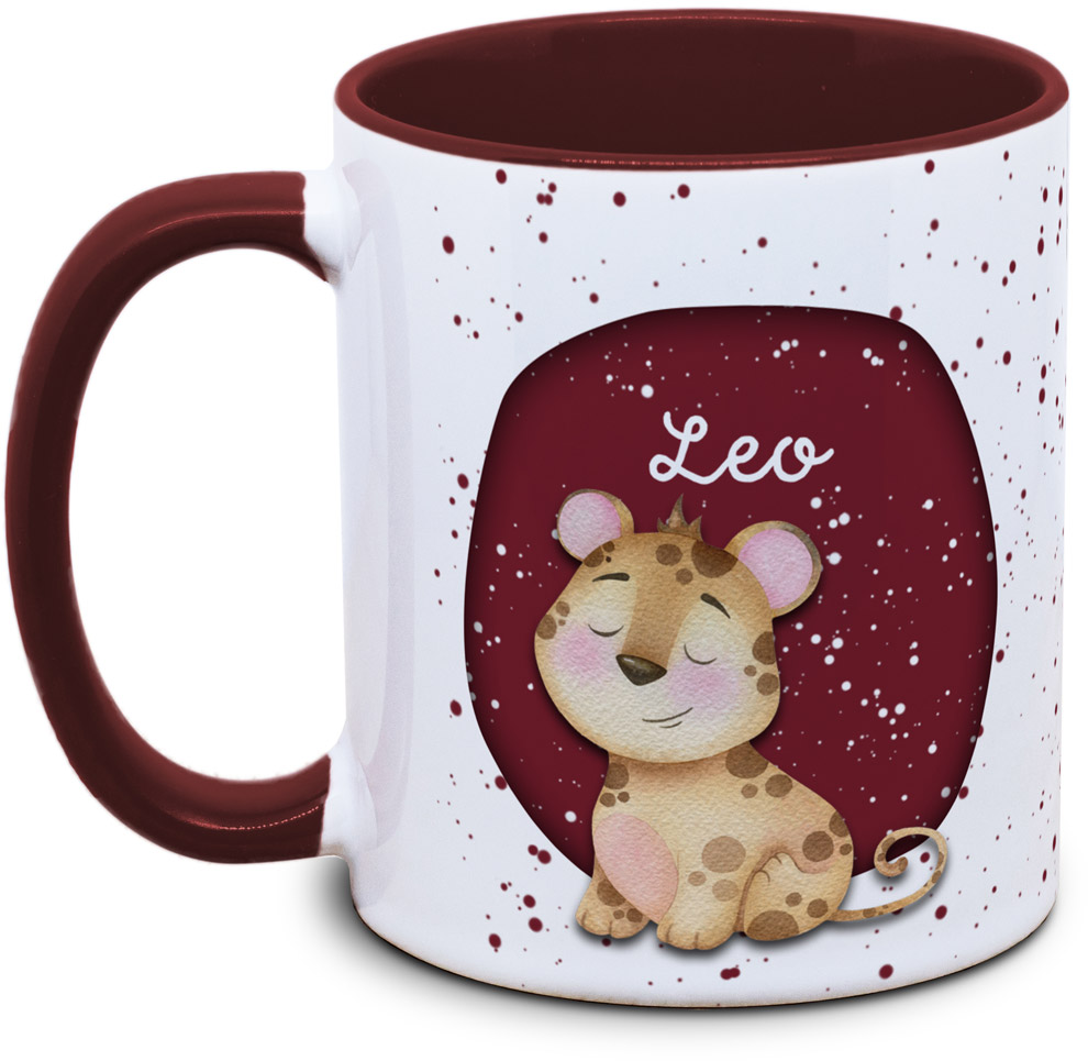 Kindertasse mit Name und Leopard