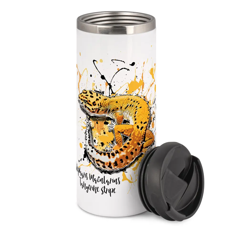 Thermobecher mit Leopardgecko Tangerine Stripe (Eublepharis macularius) von Tassenkasper