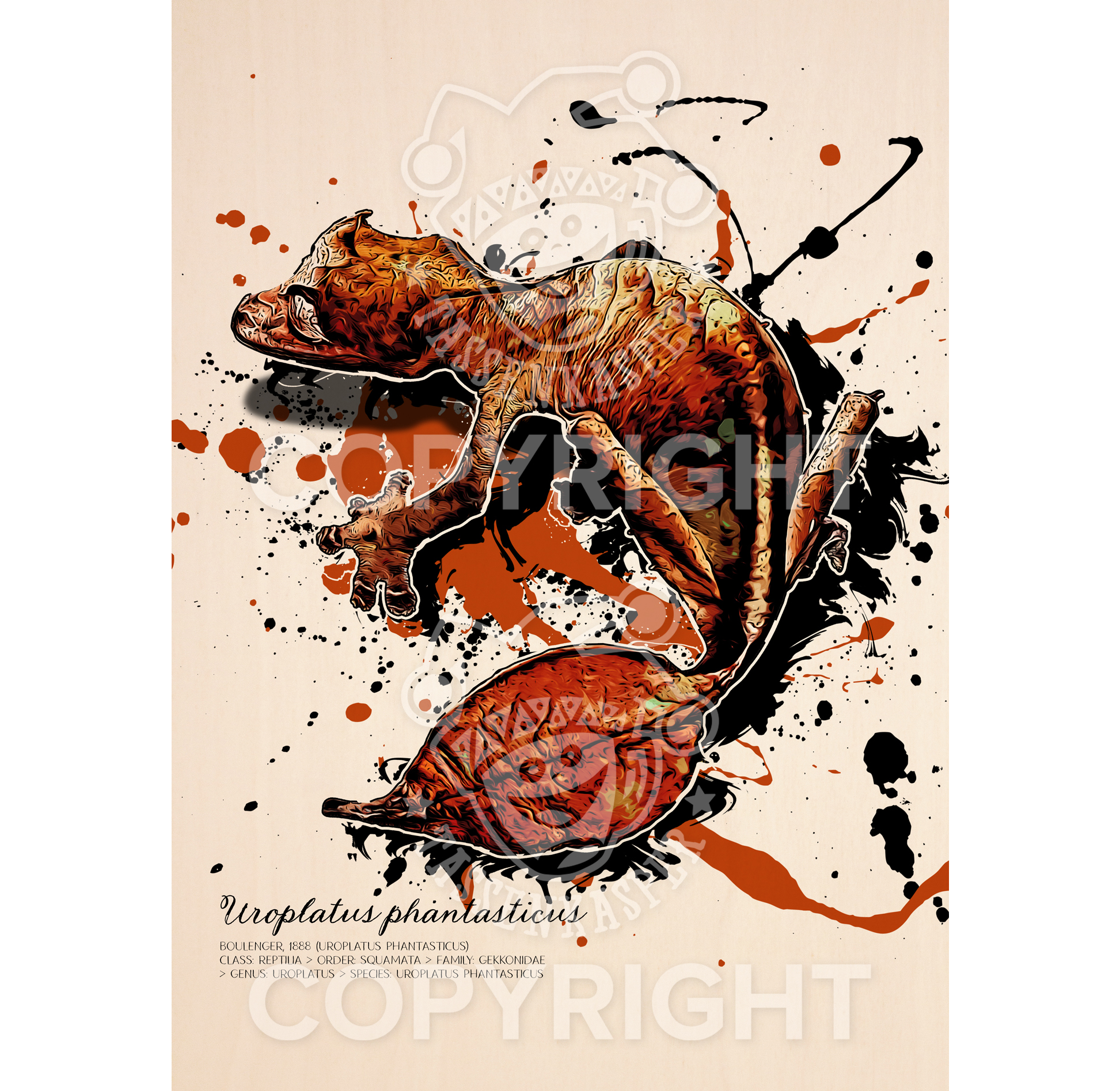 limitiertes Wandbild Uroplatus phantasticus (auf Holz gedruckt)