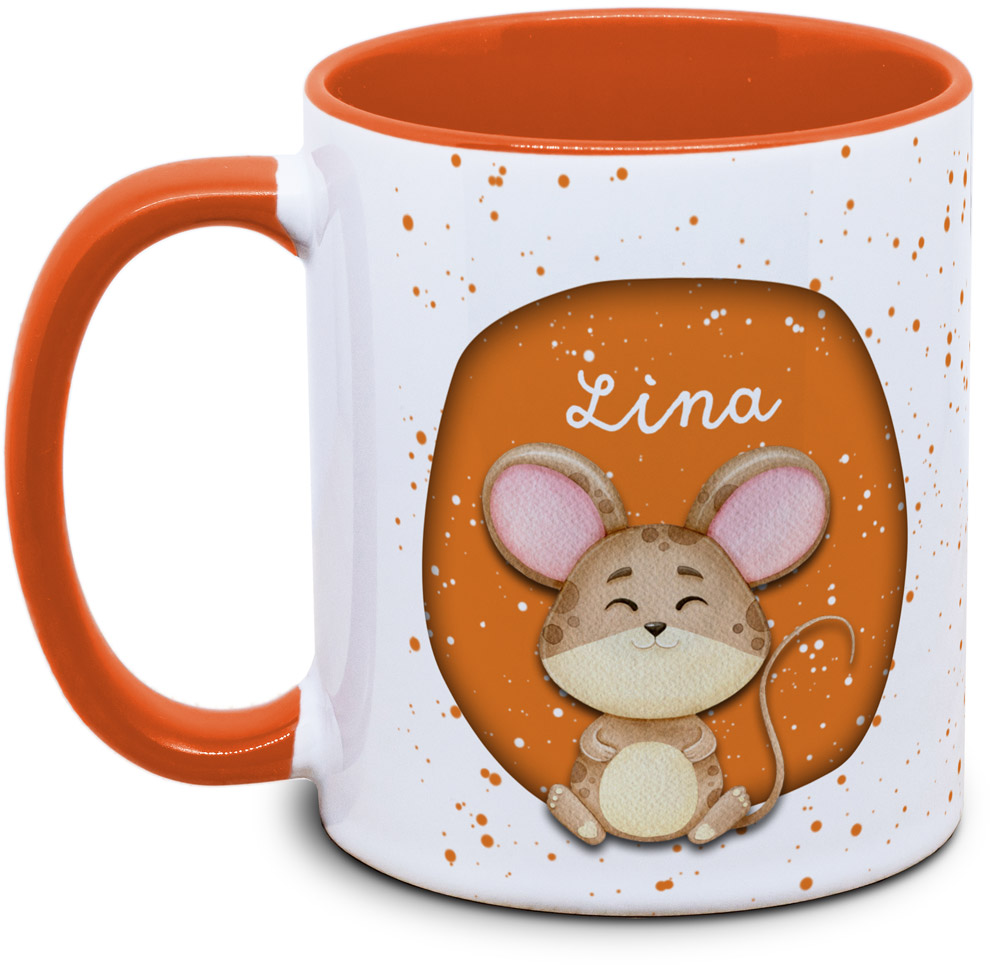 Kindertasse mit Name und Maus