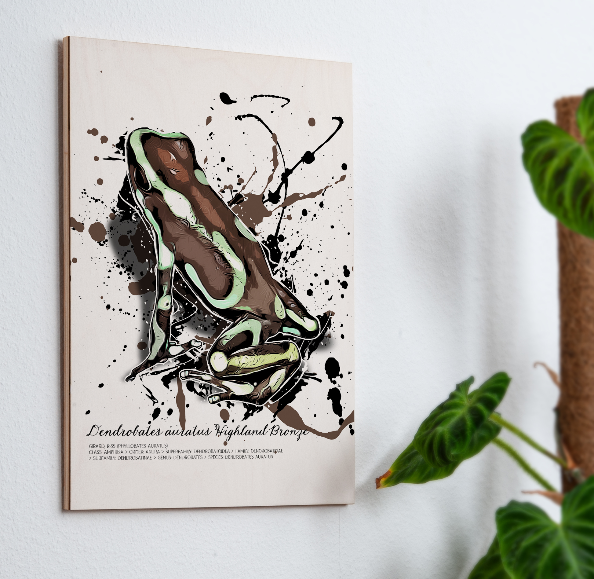 limitiertes Wandbild Dendrobates auratus Highland Bronze (auf Holz gedruckt)