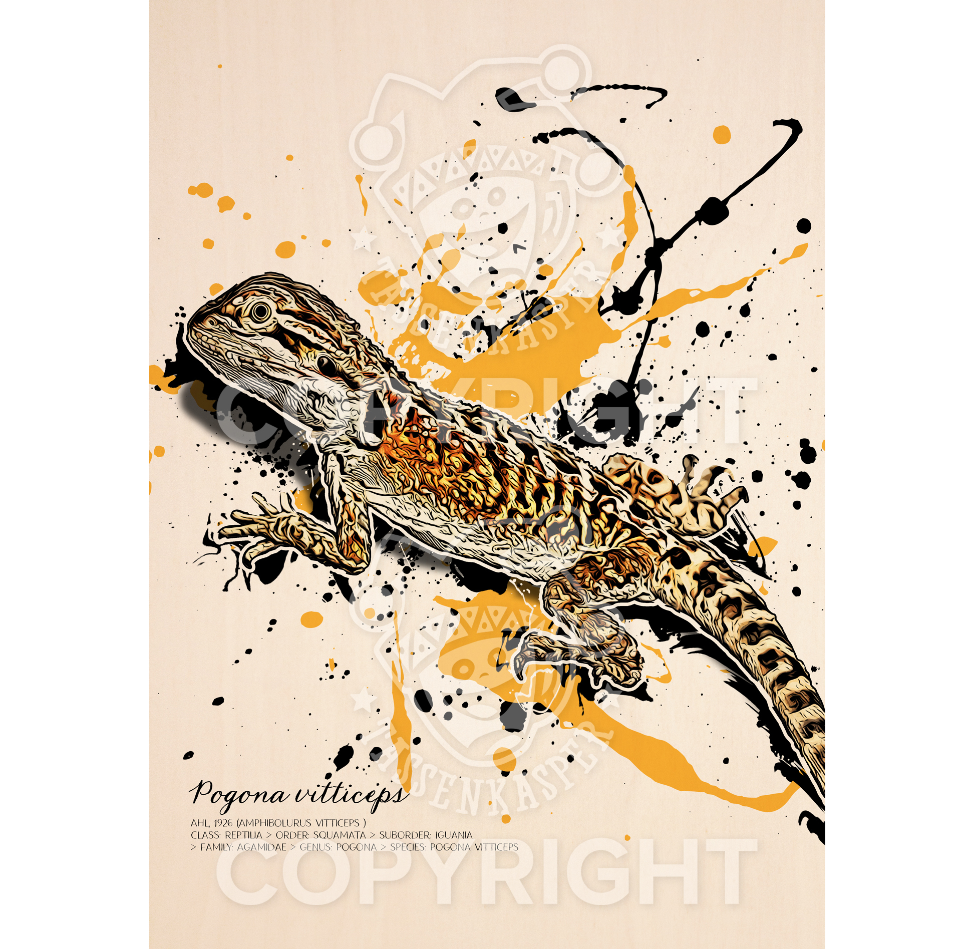 limitiertes Wandbild Pogona vitticeps (auf Holz gedruckt)
