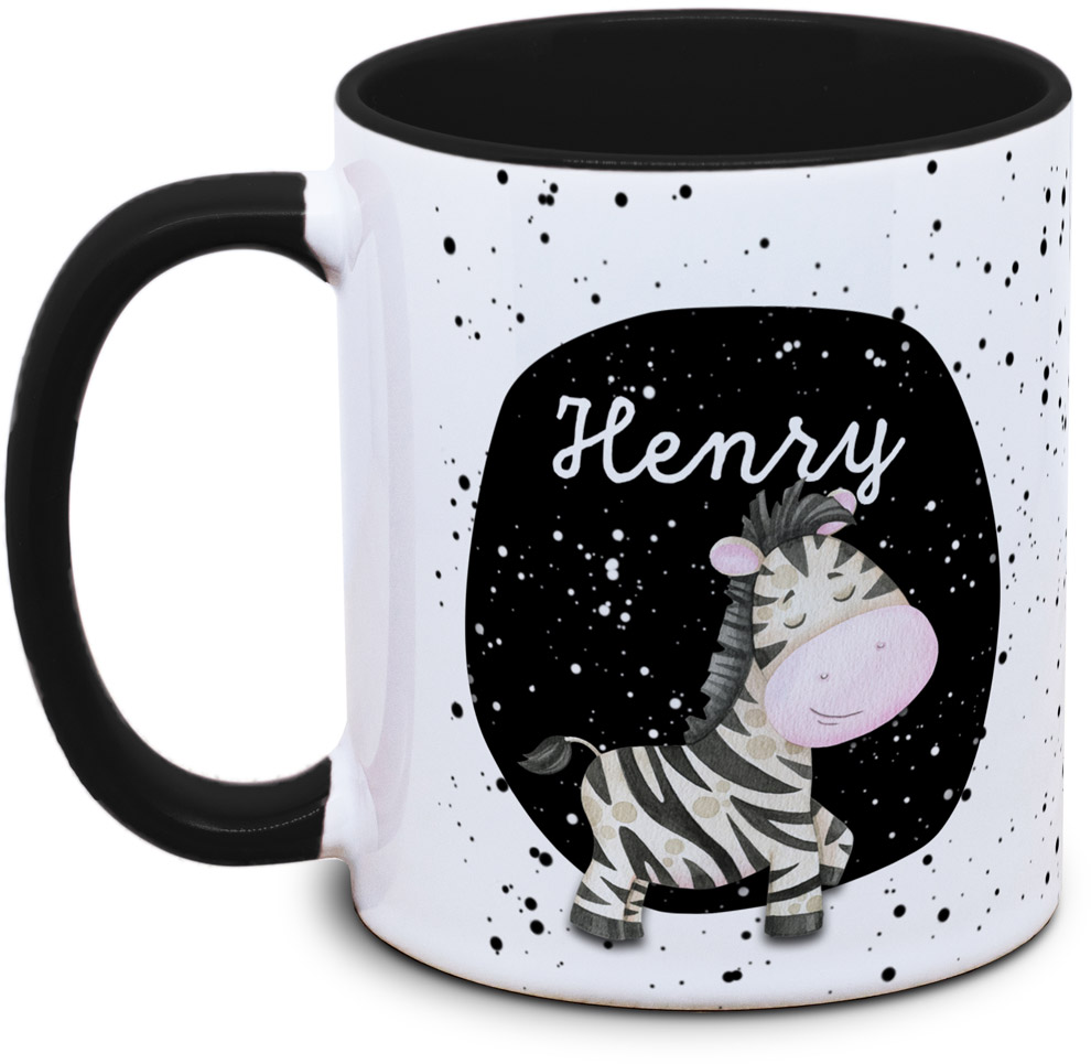 Kindertasse mit Name und Zebra