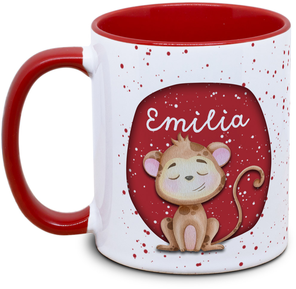 Kindertasse mit Name und Affe