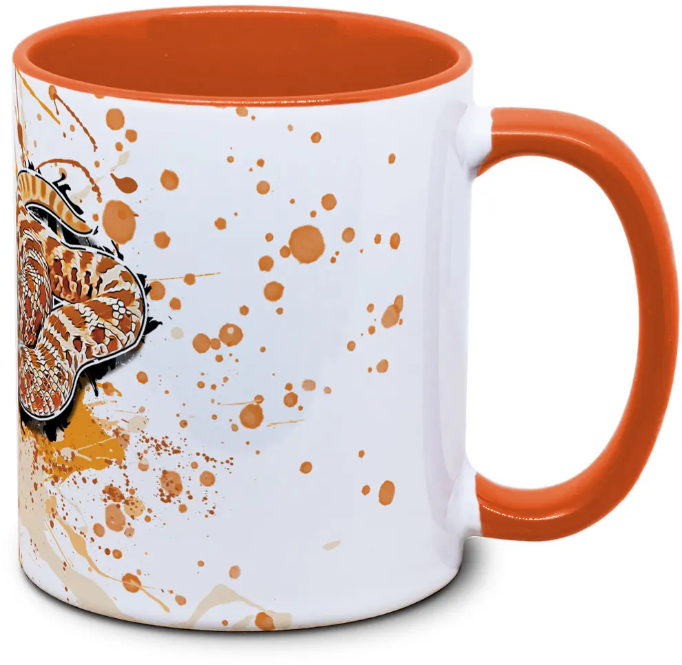 Tasse mit Hakennasennatter Heterodon nasicus Red Albino Seitenansicht links des Henkels