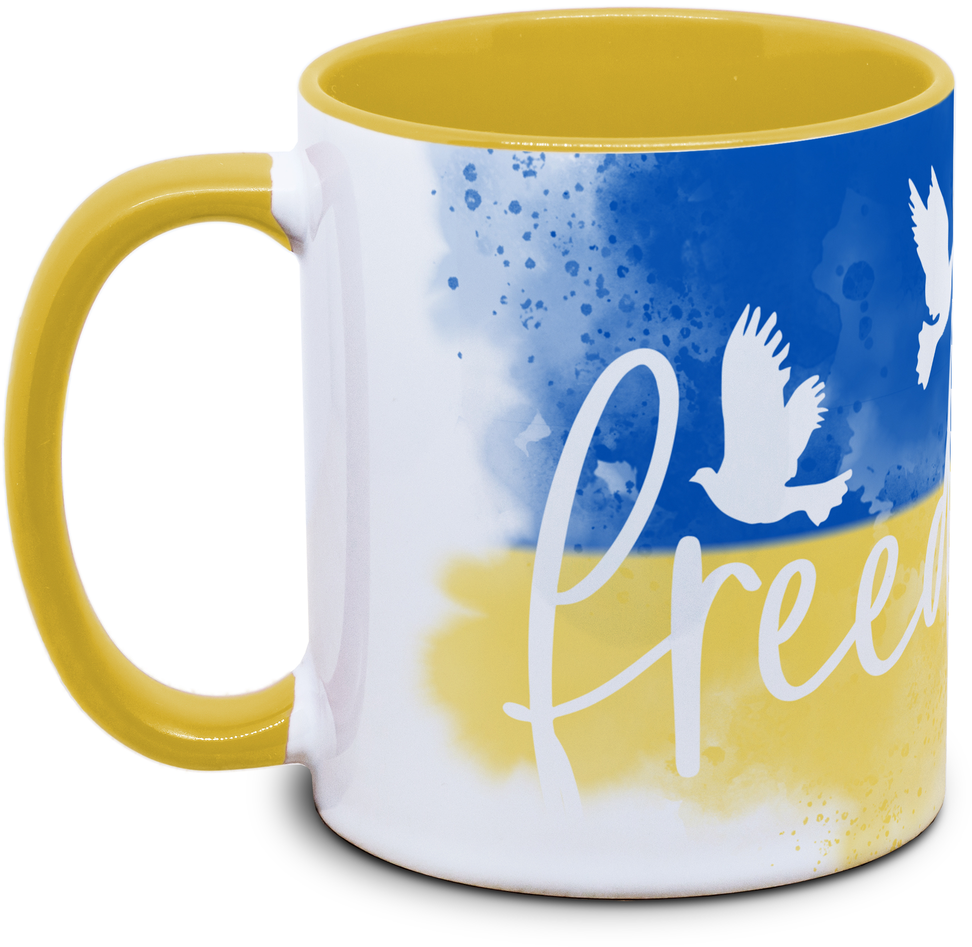 Tasse freedom mit Ukraine Flagge und Friedenstauben