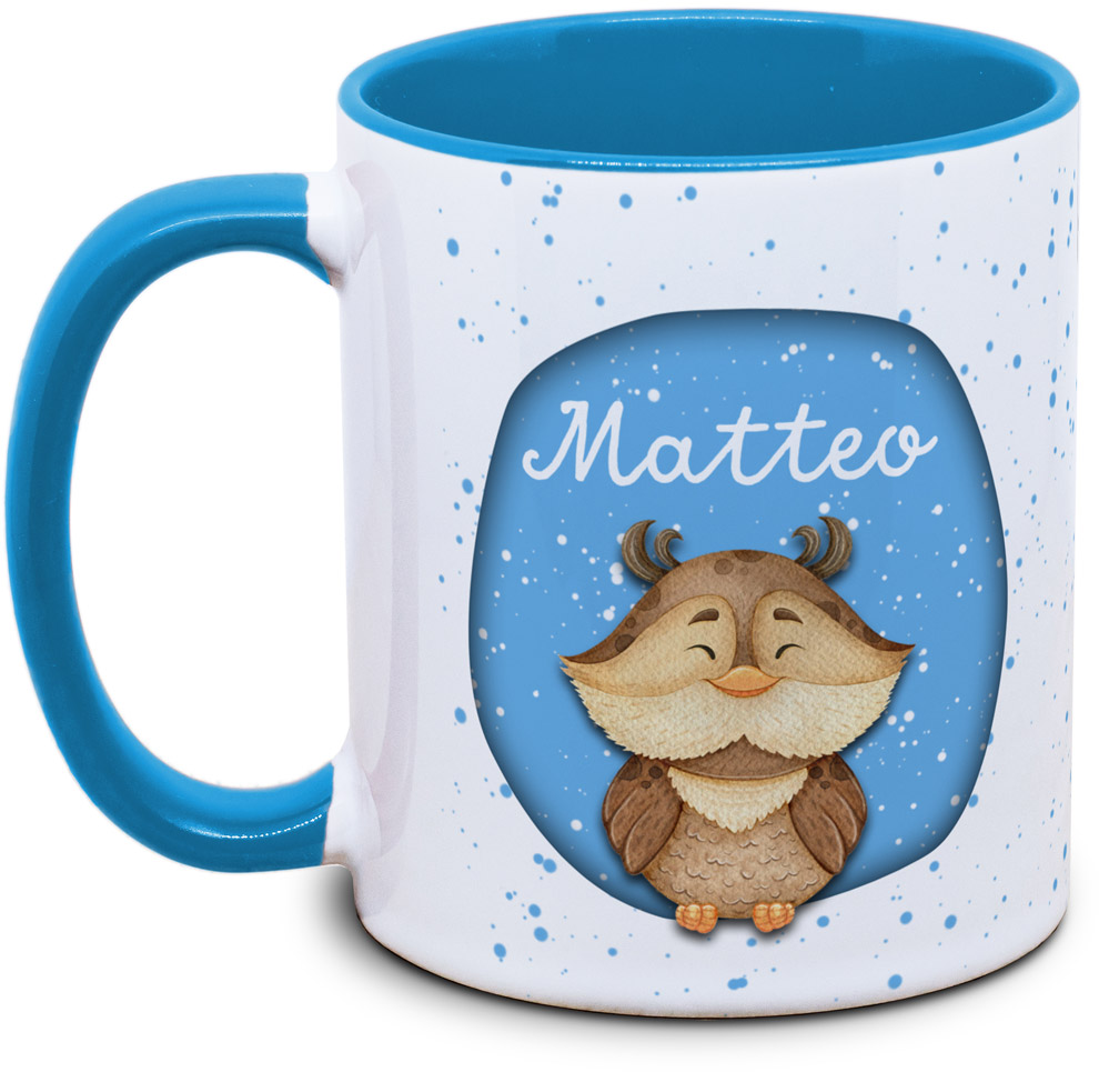 Kindertasse mit Name und Eule / Uhu