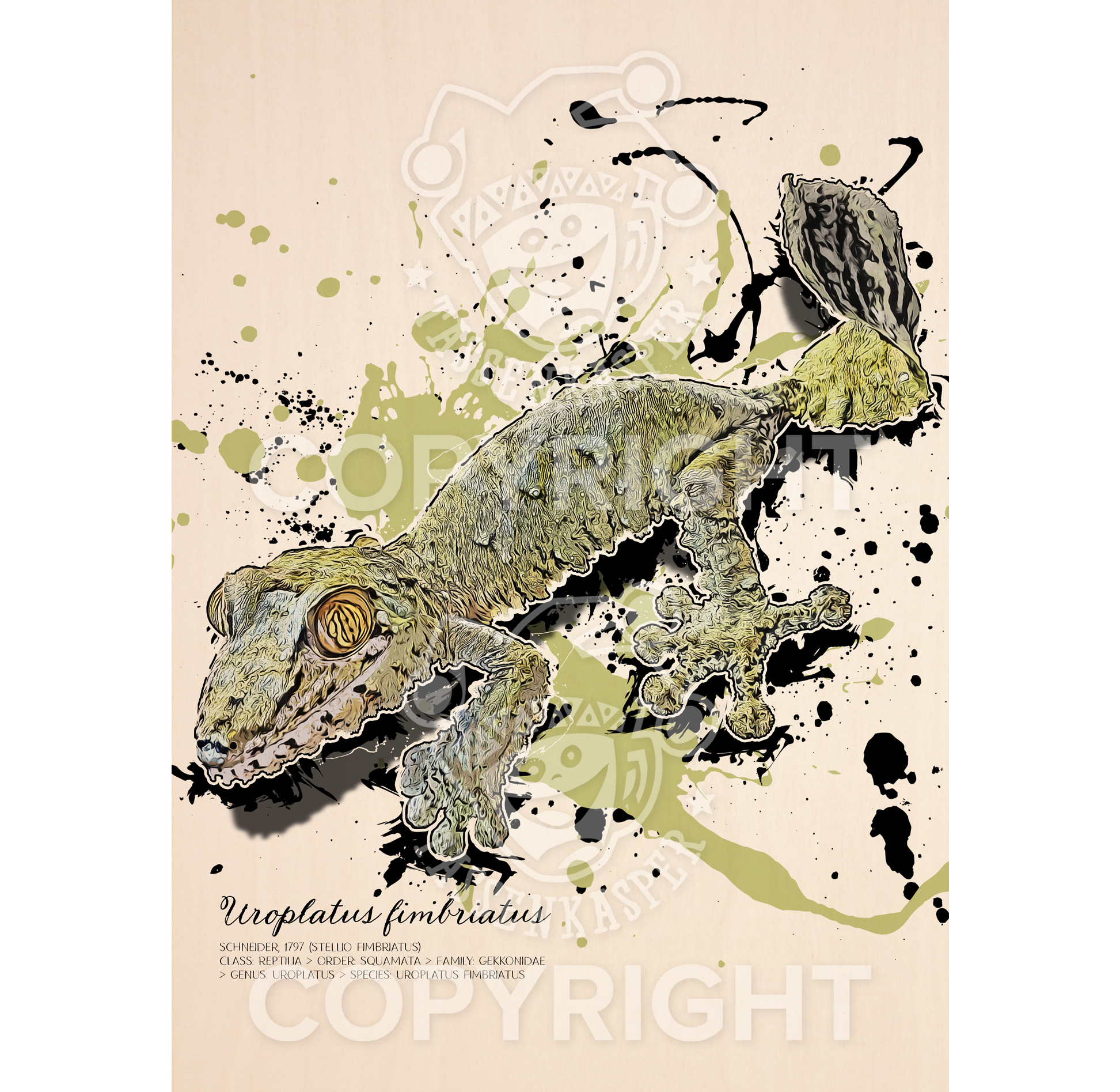 limitiertes Wandbild Uroplatus fimbriatus (auf Holz gedruckt)