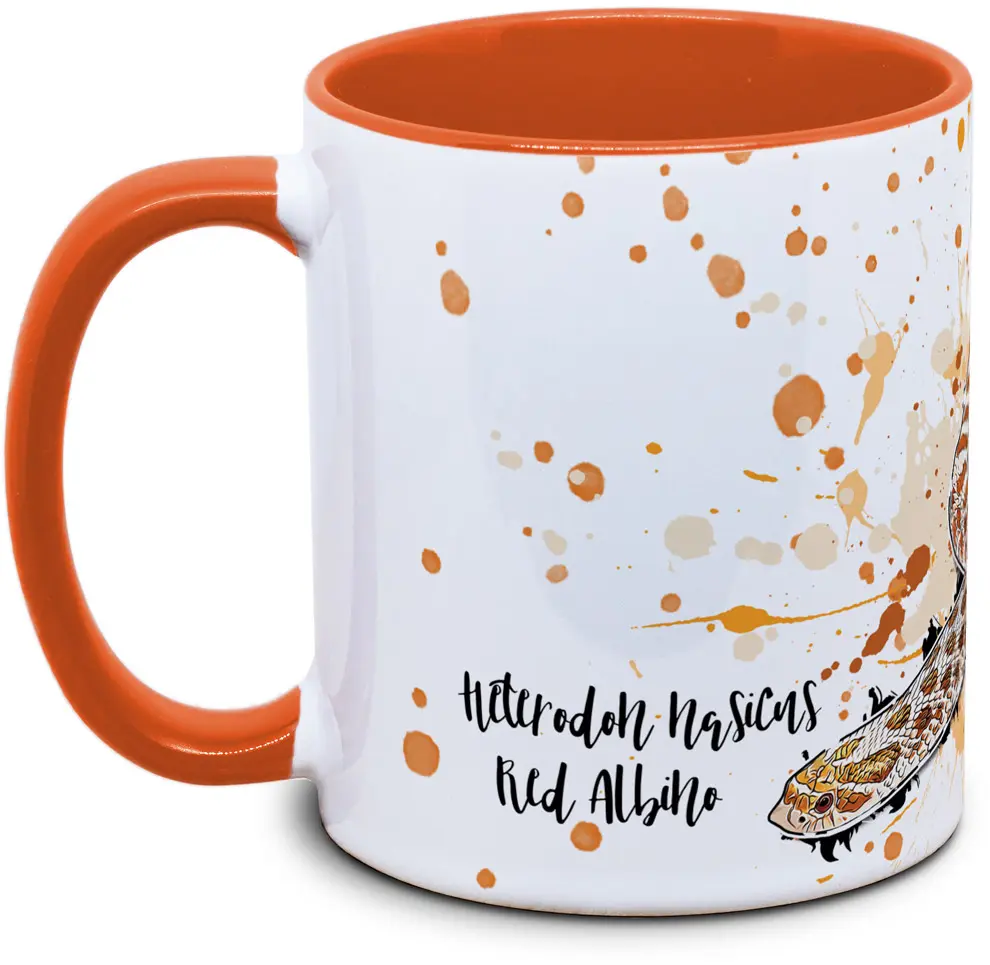 Tasse mit Hakennasennatter Heterodon nasicus Red Albino Seitenansicht rechts des Henkels