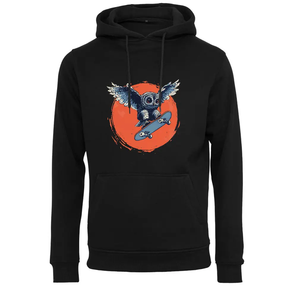 Kapuzenpullover - Eule mit Skateboard