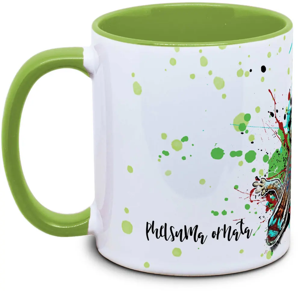 Tasse mit Phelsuma ornata Ornament Taggecko Seitenansicht rechts des Henkels