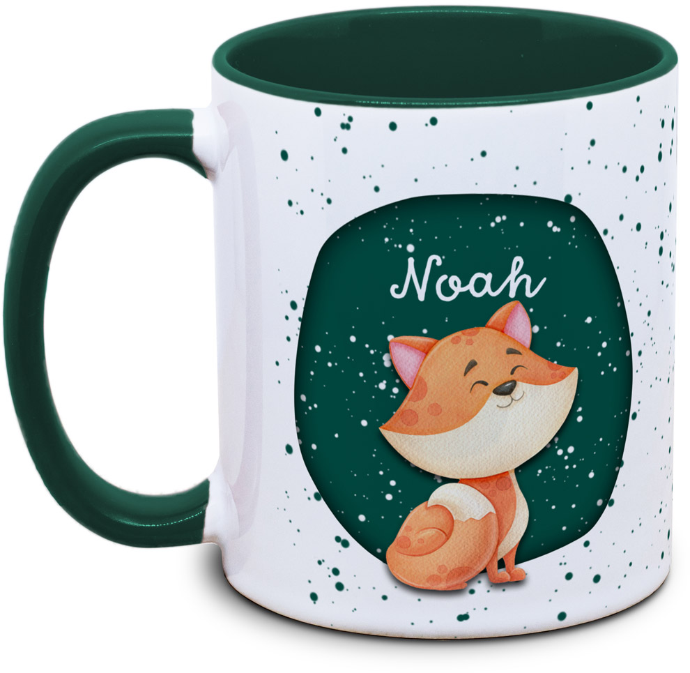 Kindertasse mit Name und Fuchs