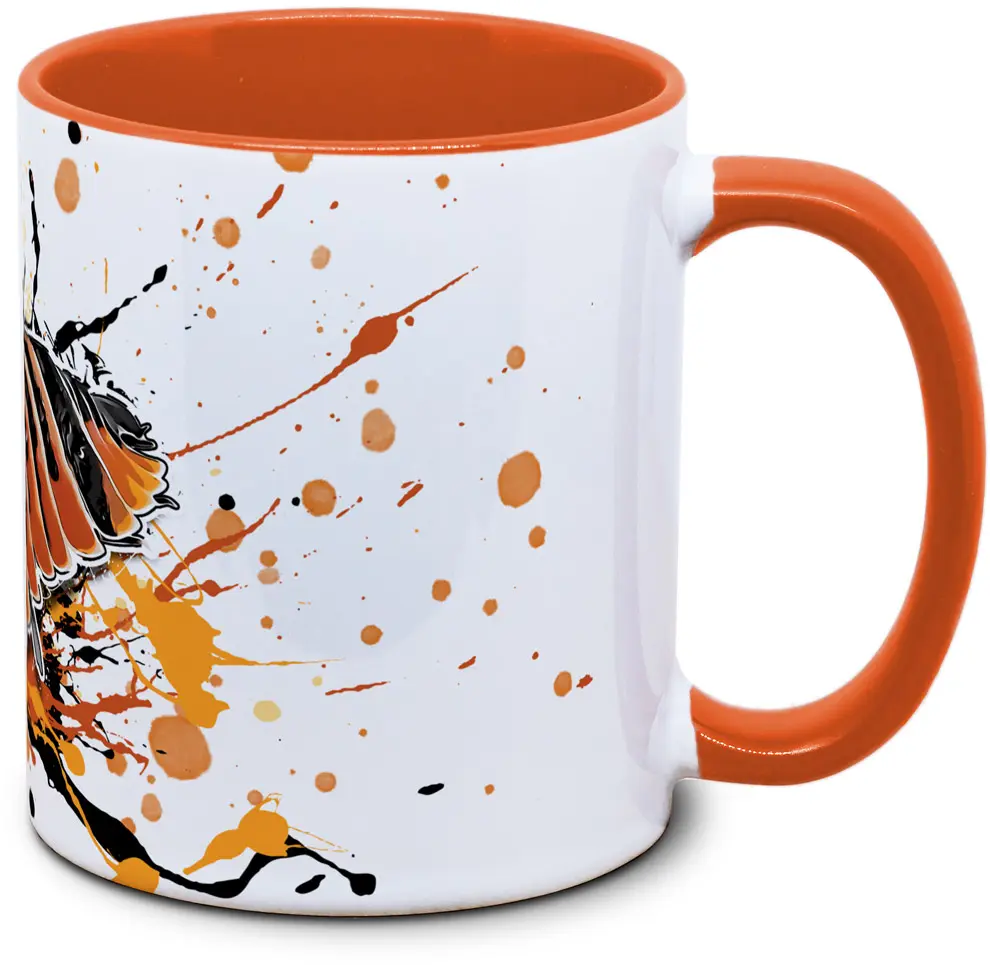 orangefarbene Tasse mit Asselmotiv Merulanella sp. Ember Bee