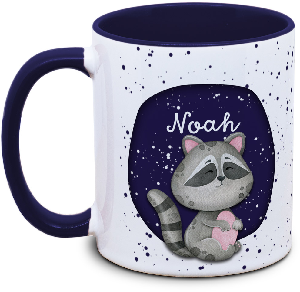 Kindertasse mit Name und Waschbär