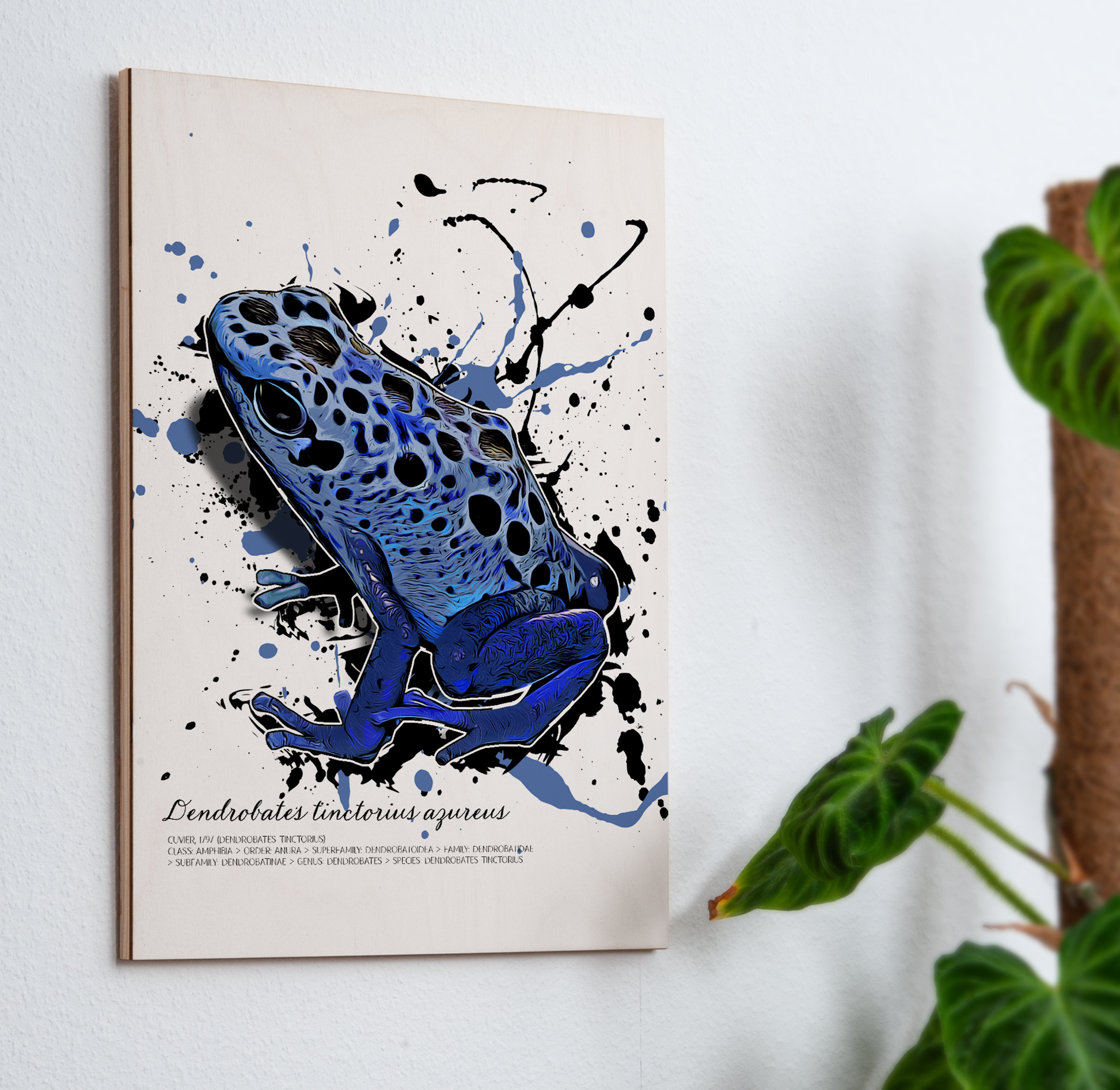 limitiertes Wandbild Dendrobates tinctorius azureus (auf Holz gedruckt)