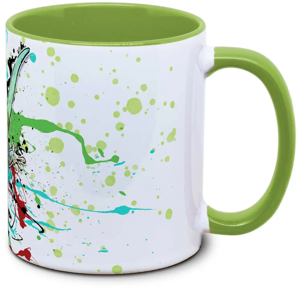 Tasse mit Phelsuma ornata Ornament Taggecko Seitenansicht links des Henkels
