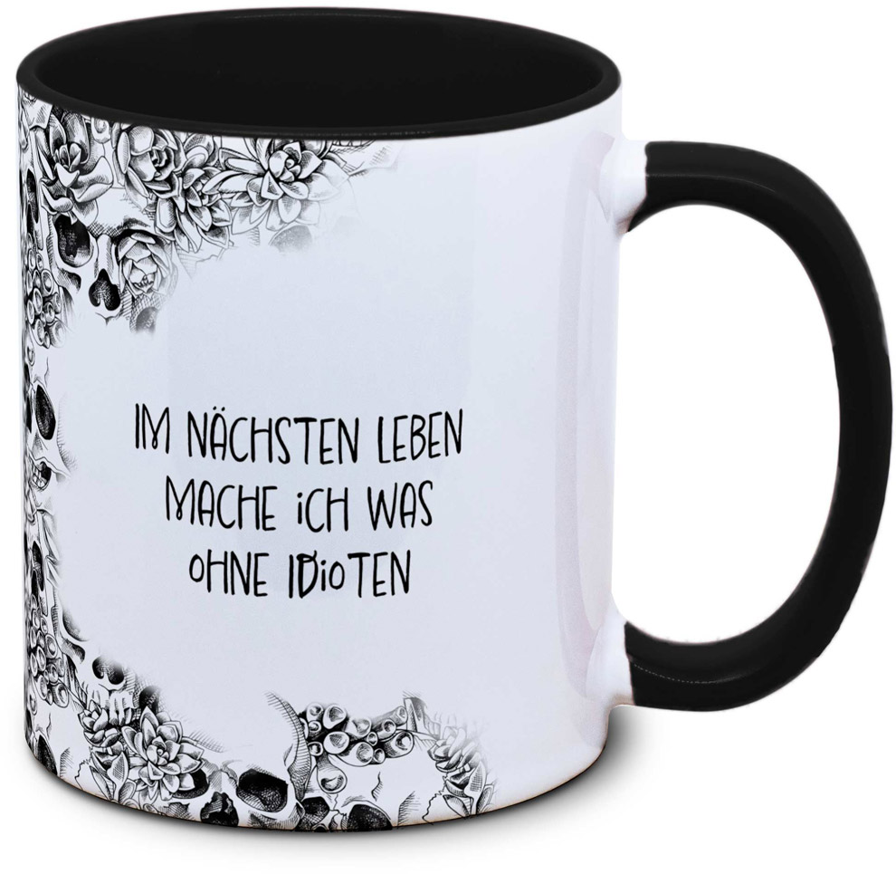 Tasse mit Totenkopf und Spruch, TotenkopfTasse