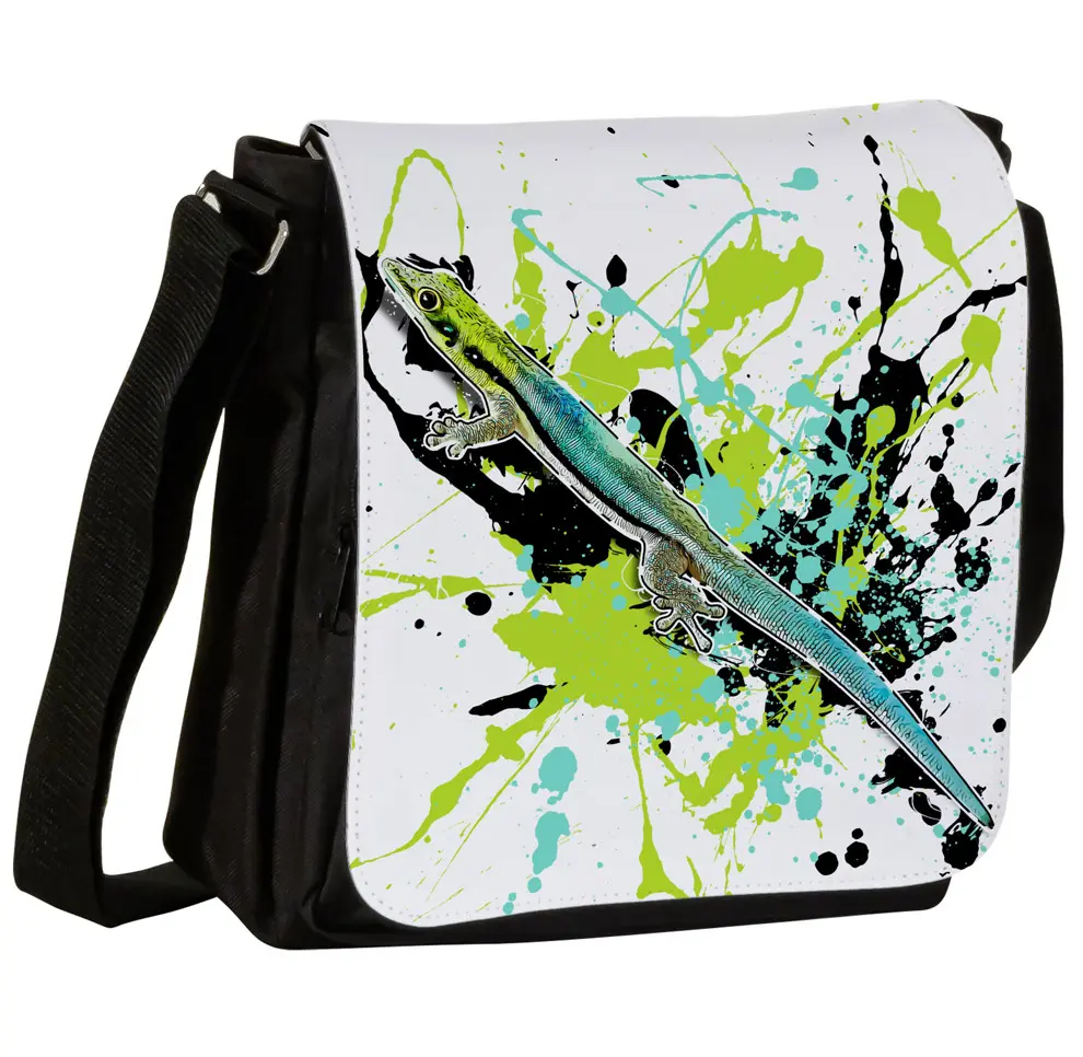 Schultertasche S mit Blauer Bambus-Taggecko (Phelsuma klemmeri)