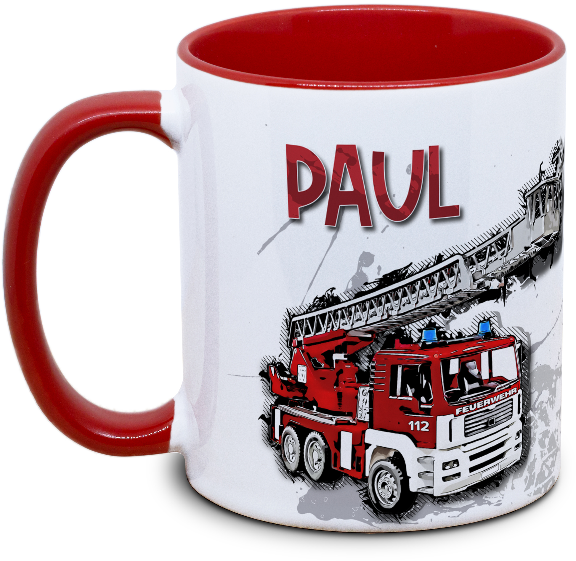 Kindertasse mit Feuerwehr und Name